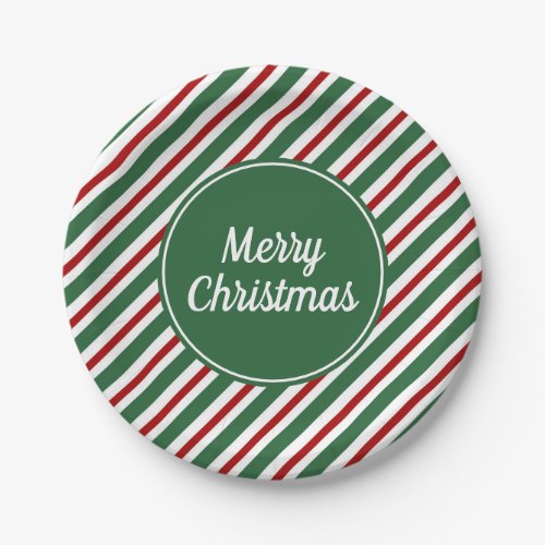 Green Stripes Merry Christmas Holidays Paper Plates