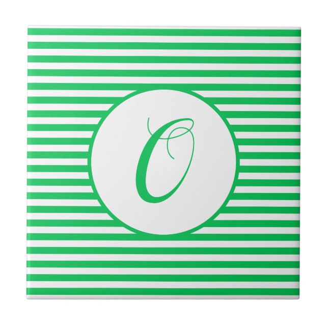 Green Stripes Monogram Add Your Letter O Ceramic Tile (Front)