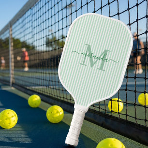 Green Stripes Monogram Name Pickleball Paddle