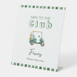 Green Stripes New to Club Golf Cart Favor Pedestal Sign
