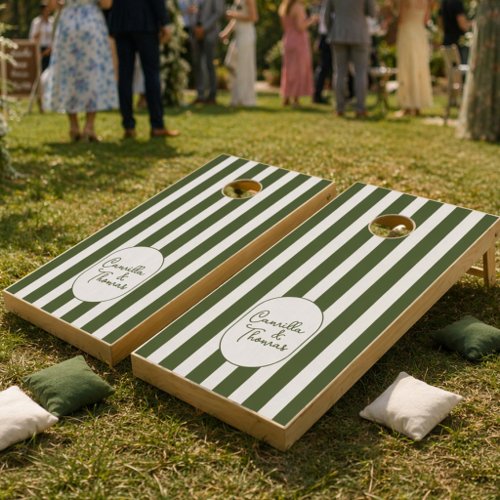 Green Stripes Outdoor Wedding Cornhole Set