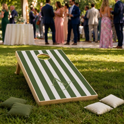 Green Stripes Outdoor Wedding Cornhole Set