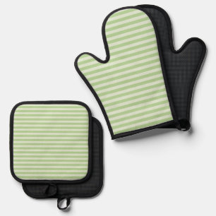 Green Stripes Oven Mitt & Pot Holder Set