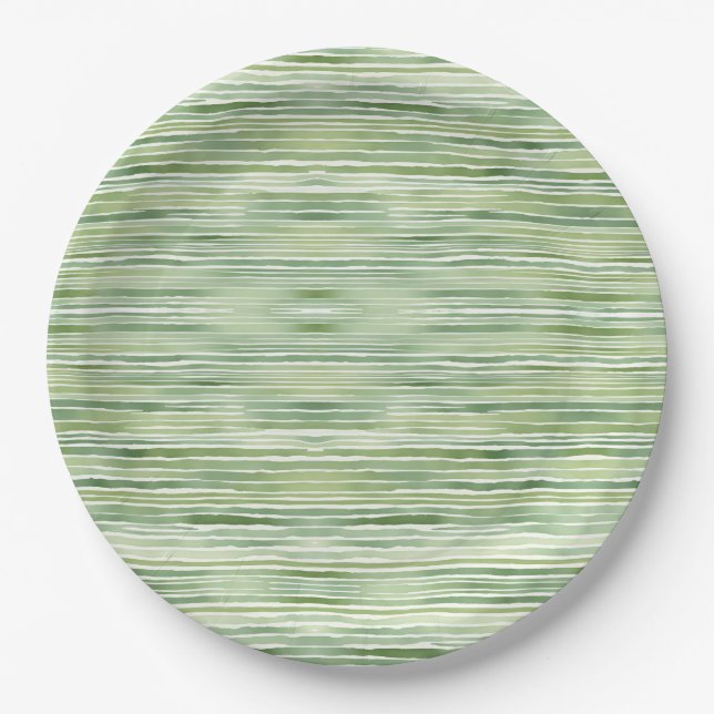 Green Stripes  Paper Plates (Front)