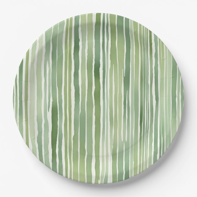 Green Stripes  Paper Plates (Front)