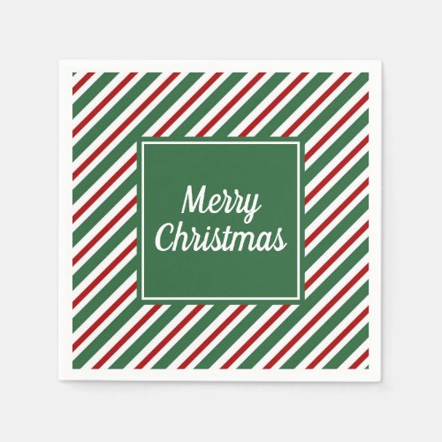 Green Stripes Pattern Merry Christmas  Napkins