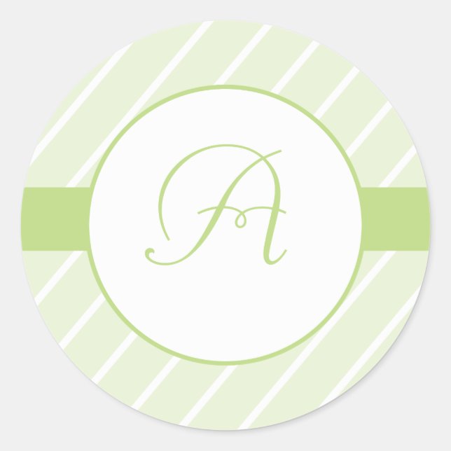 Green Stripes Pattern Monogram Stickers (Front)