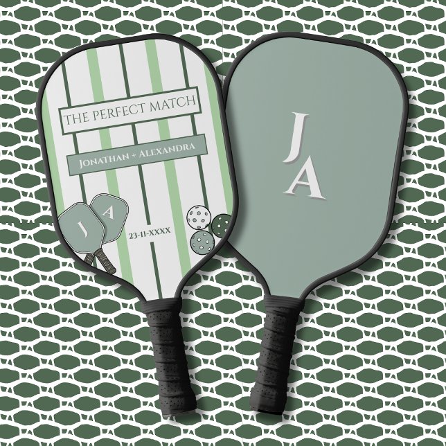 Green Stripes Perfect Match Couples  Pickleball Paddle (Creator Uploaded)