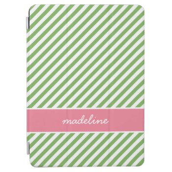Green Stripes | Pink And Green Preppy Ipad Air Cover by NoteworthyPrintables at Zazzle