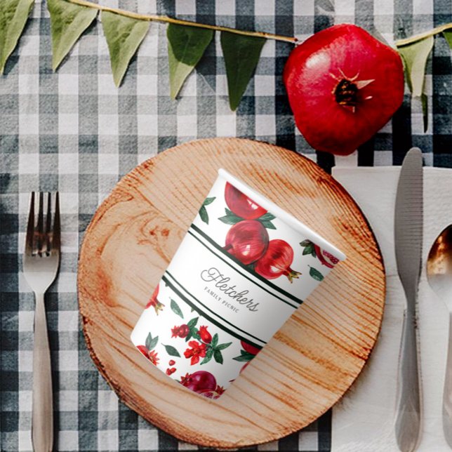 Green Stripes & Red Pomegranate Customizable Paper Cups (Creator Uploaded)