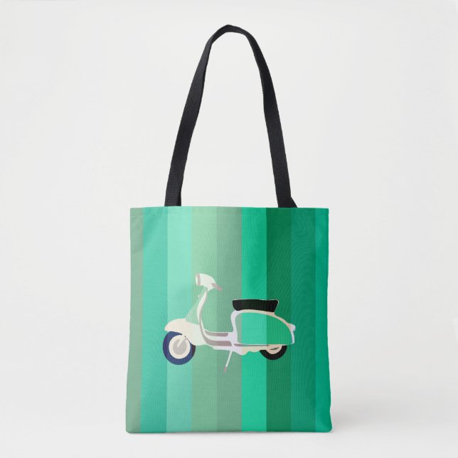 Green Stripes Retro Scooter Tote Bag (Front)
