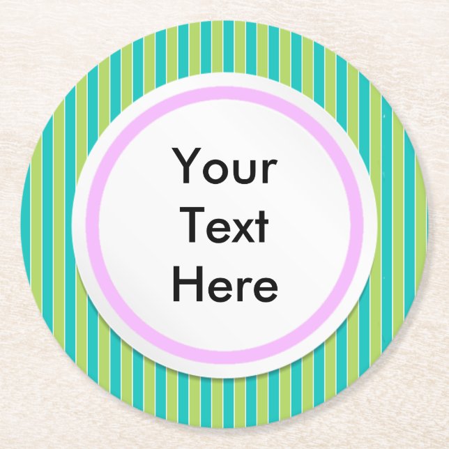 Green Stripes Round Paper Coaster (Front)