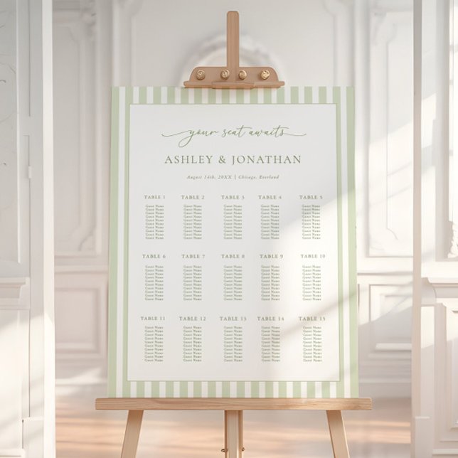 Green Stripes Seating Chart Foam Board (Creator Uploaded)