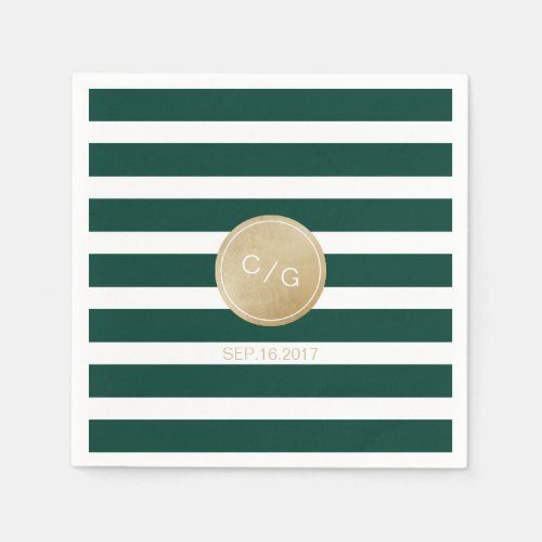 Green stripes simple modern wedding monogram paper napkins