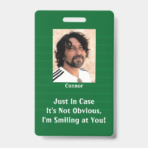 Green Stripes Smiling Behind Your Mask Hello Badge