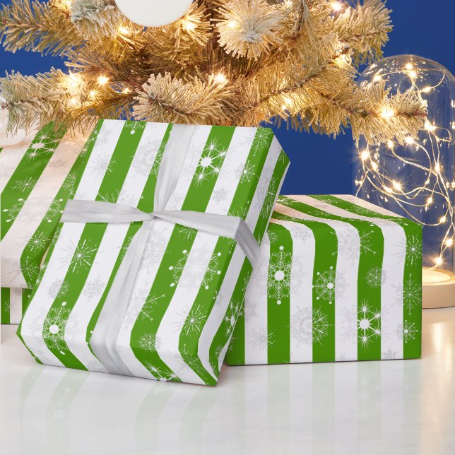 Green Stripes & Snowflakes  Wrapping Paper (Holidays)