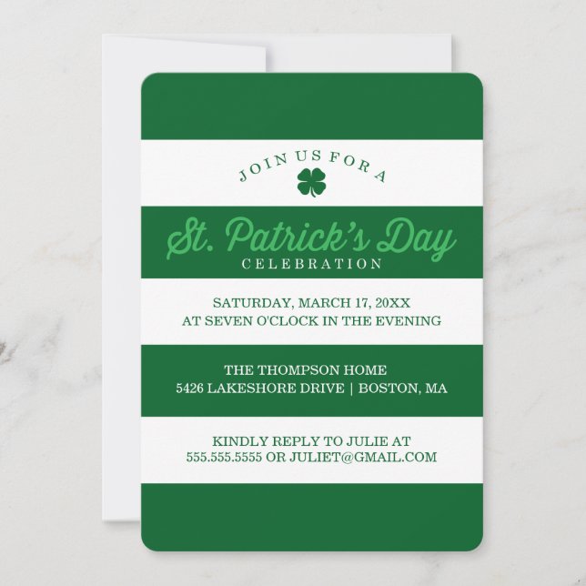 Green Stripes St. Patrick's Day Invitation (Front)