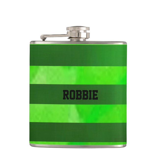 Green stripes textured pattern flask (Front)