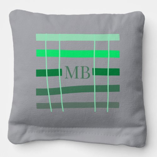 green stripes thick monogram add name title letter cornhole bags