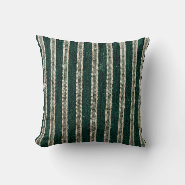 Green stripes upholstery fabric throw pillow (Front)