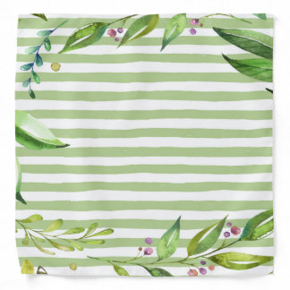 Green Stripes Watercolor Art Floral Spring Design Bandana