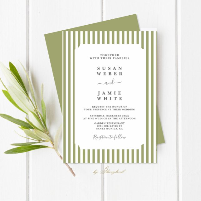 Green Stripes Wedding Invitation (Creator Uploaded)