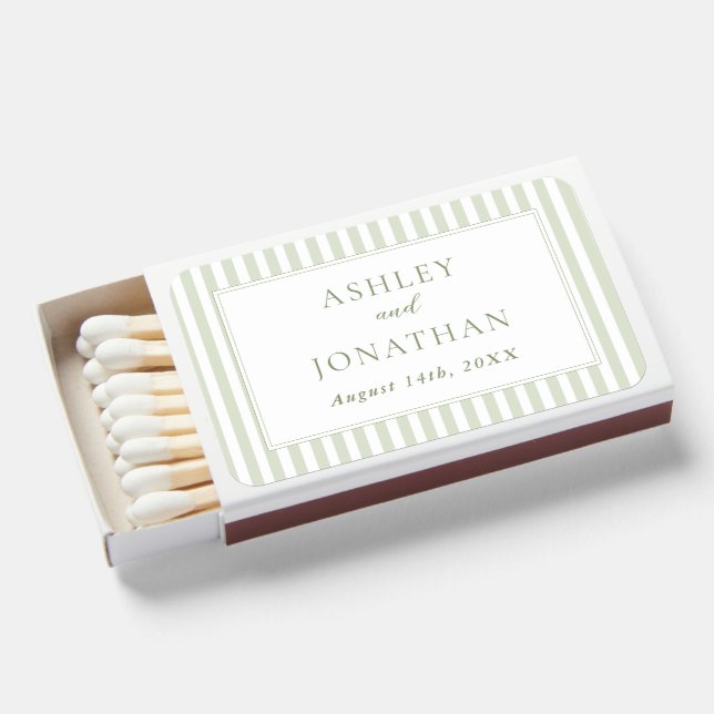 Green Stripes Wedding Matchboxes (Front Open)