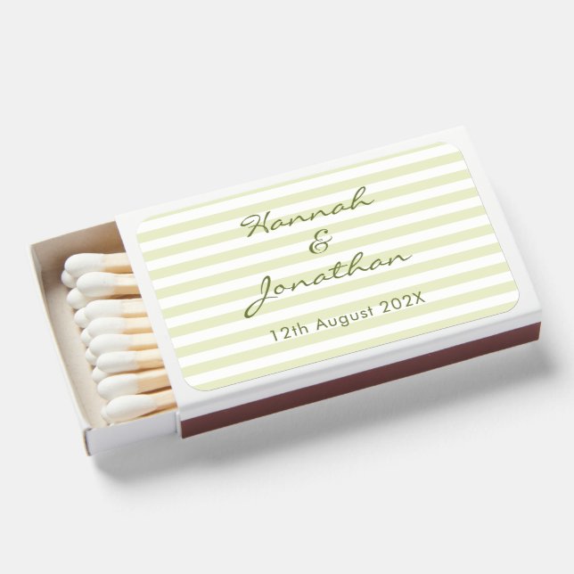 Green Stripes Wedding Matchboxes (Front Open)