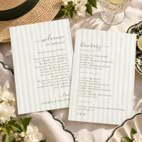 Green Stripes Wedding Welcome and Itinerary Card