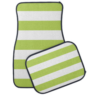Green Stripes, White Stripes, Striped Pattern Car Floor Mat