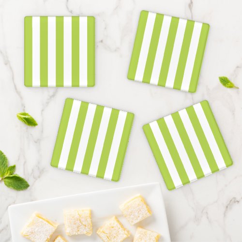 Green Stripes White Stripes Striped Pattern Coaster Set