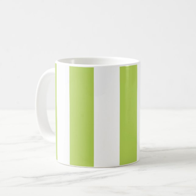 Green Stripes, White Stripes, Striped Pattern Coffee Mug (Front Left)