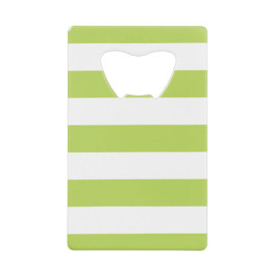 Green Stripes, White Stripes, Striped Pattern Credit Card Bottle Opener