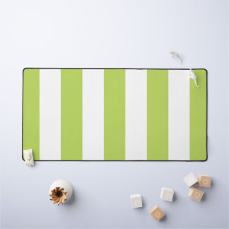 Green Stripes, White Stripes, Striped Pattern Desk Mat