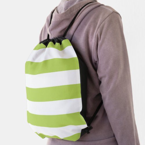 Green Stripes White Stripes Striped Pattern Drawstring Bag