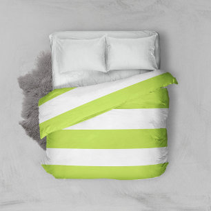 Green Stripes, White Stripes, Striped Pattern Duvet Cover