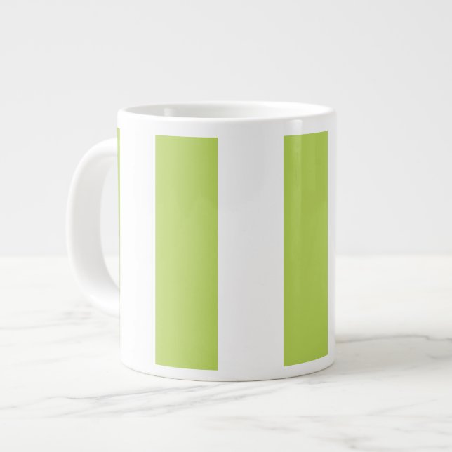 Green Stripes, White Stripes, Striped Pattern Giant Coffee Mug (Front Left)