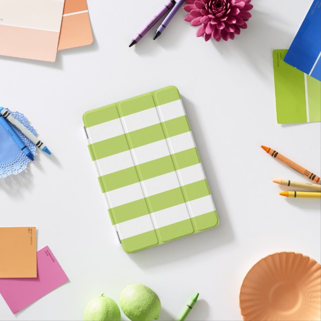 Green Stripes, White Stripes, Striped Pattern iPad Mini Cover (In Situ)