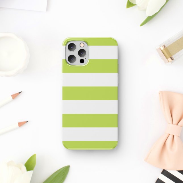 Green Stripes, White Stripes, Striped Pattern iPhone Case (Creator Uploaded)