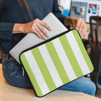 Green Stripes, White Stripes, Striped Pattern Laptop Sleeve