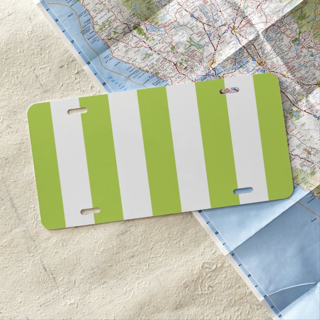 Green Stripes, White Stripes, Striped Pattern License Plate (In Situ)