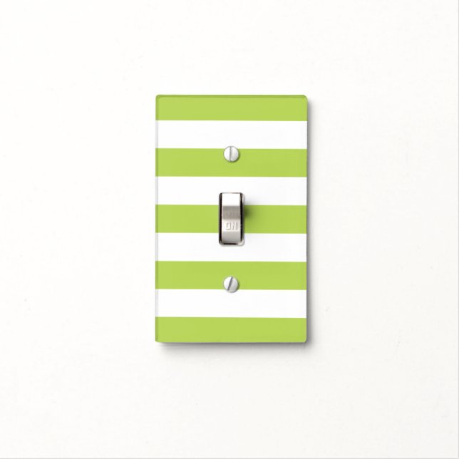Green Stripes, White Stripes, Striped Pattern Light Switch Cover (In Situ)