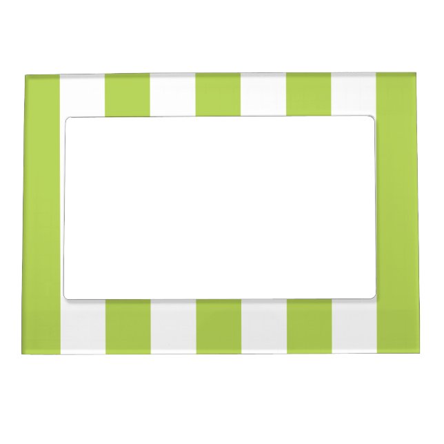 Green Stripes, White Stripes, Striped Pattern Magnetic Frame (Front)