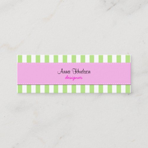 Whimsical Trendy Stripes Lines White Green Pink Business Card Template