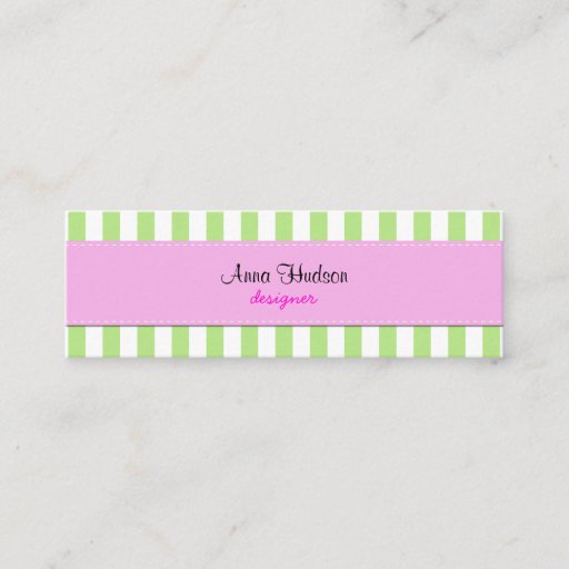 Customizable Whimsical Trendy Stripes Lines White Green Pink Business Card Template
