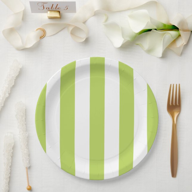 Green Stripes, White Stripes, Striped Pattern Paper Plates (Wedding)