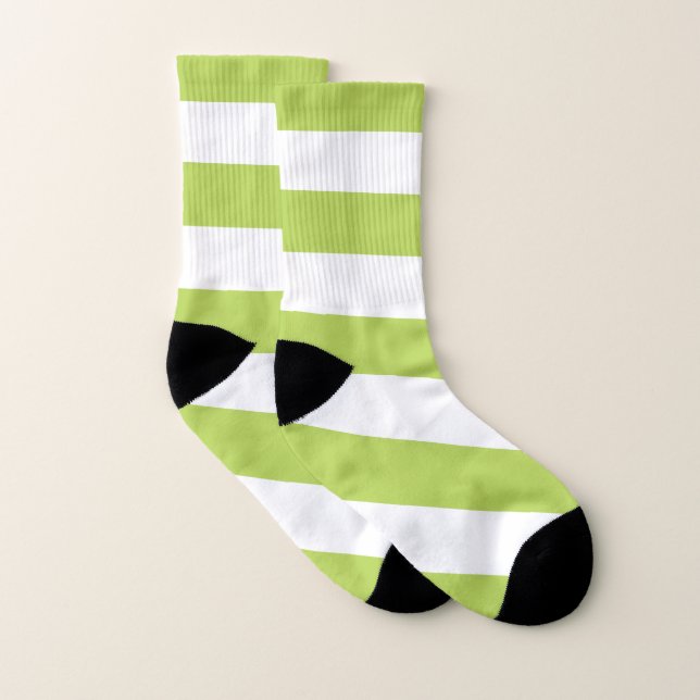 Green Stripes, White Stripes, Striped Pattern Socks (Pair)