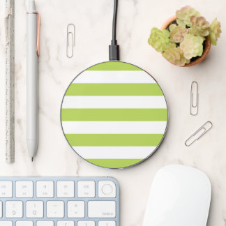 Green Stripes, White Stripes, Striped Pattern Wireless Charger