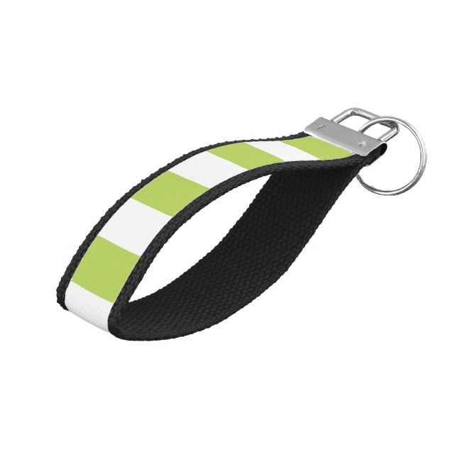 Green Stripes, White Stripes, Striped Pattern Wrist Keychain (Angled Up)