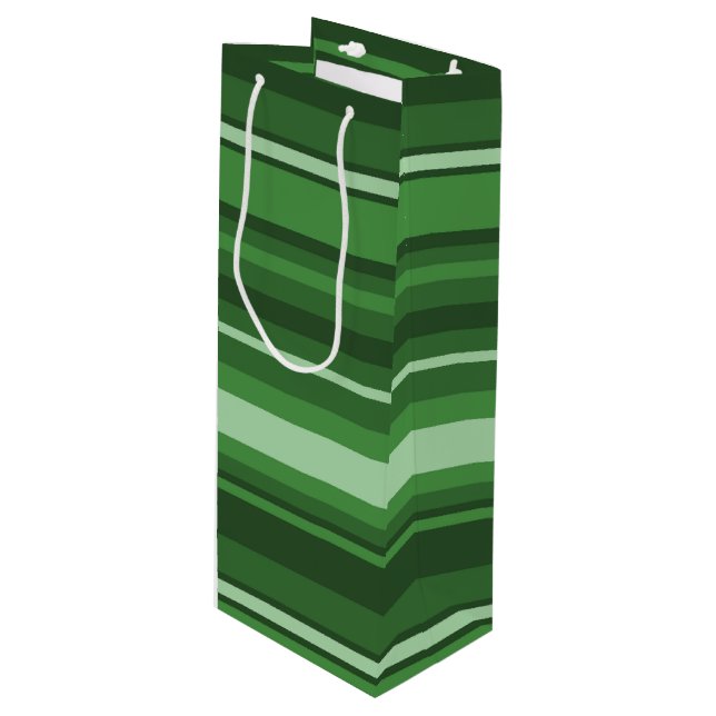 Green stripes wine gift bag (Front Angled)